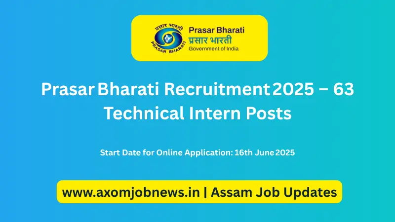 Prasar Bharati Recruitment 2025 – 63 Technical Intern Posts